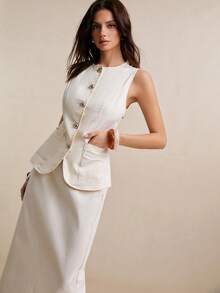 Poéselle 女士休闲牛仔背心和迷你裙套装 - 白色 - 查看 5