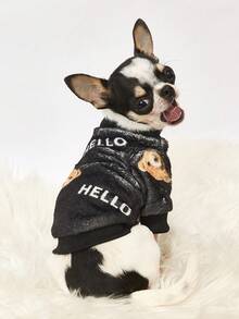 PETSIN 1 Printed Brown Bear Letter Flannel Sweatshirt, Thick And Warm For Pets In Autumn And Winter, Black