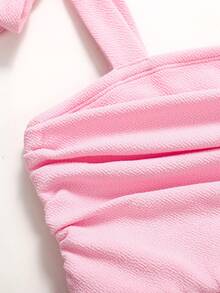 SHEIN Vestido de tirantes con volantes y lazo con estampado floral para niñas preadolescentes, color rosa - Rosa - Ver 4