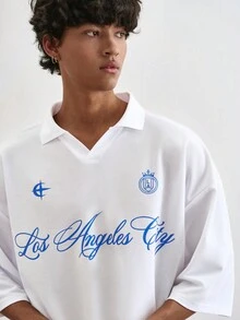 TOKVUE Men's Letter Print Casual Versatile Commuting Short Sleeve Polo Shirt - White - View 6