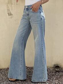 DAZY Women's Low Waist Flare Jeans - Light Wash - View 2