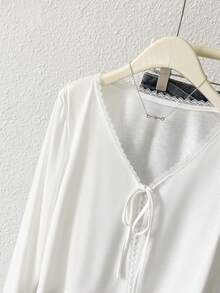 Resyla Lace Patchwork Lightweight Knit Cover Up, Women's Chiffon Sleeveless Shrug Tops, New Summer Shawl Air Conditioning Sweater - White - View 5