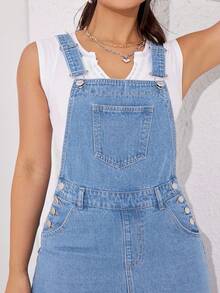 Flexra 大码休闲水洗牛仔背带裙 - 淺色水洗藍 - 查看 6