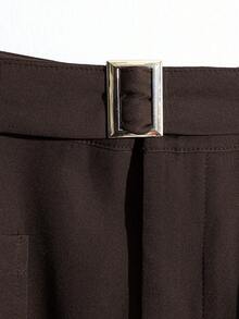 SHEIN Tall 女士时尚口袋装饰收腰阔腿直筒裤，优雅百搭 - 咖啡棕 - 查看 4