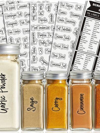 防水厨房储物标签套装，收纳贴纸，适用于罐子、香料容器、调味料等，家居整理必备，家居收纳，厨房改造，乔迁新居礼物