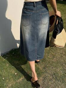 DAZY Women's Regular Waist Pleated Skirt, Casual & Youthful Denim A-Line Skirt - Medium Wash - View 5