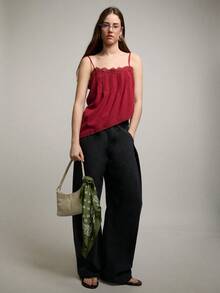 Nöista Red Camisole Features Delicate Lace Trim, Pintuck Detailing, And Adjustable Double Straps At The Back For A Customizable Fit. Spring, Summer, Woman. - Red Violet - View 6