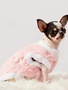 PETSIN 1 pieza de chaleco de peluche de conejo a cuadros rosa con hebilla de tracción, ropa de doble cara de peluche grueso y cálido para mascotas jóvenes en otoño e invierno - Rosa - Ver 4