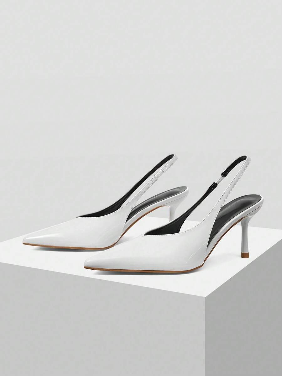 Mnmlis Women's Elegant Pointed Toe Slip-On Pumps For Christmas - White - View 1