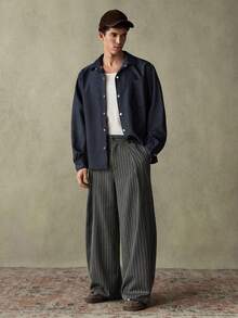 SWAVVY Men's Casual Everyday Commute Fashion Street Striped Print Pleated Loose Wide Leg Pants Japanese Pants Men Baggy Pants Men Wide Leg Pants Pinstripe Pants Pleated Pants - Black - View 7