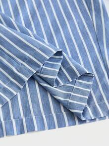 ESTAVOR 男士夏季休闲日常通勤度假条纹印花北极熊刺绣褶皱宽松短裤 - 藍色 - 查看 5