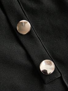 Ellevyn 大码金色吊带露背上衣，金属系带无袖衬衫，搭配金属扣长裤两件套，休闲派对装 - 銀色 - 查看 14