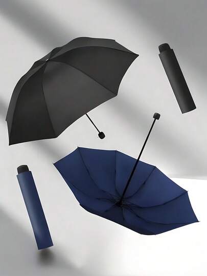 1 pieza Paraguas plegable portátil y compacto de uso dual para sol y lluvia, bloqueo UV, a prueba de viento, secado rápido, unicolor, para negocios, viajes, playa, verano y exteriores