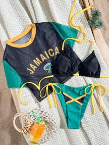 Vaytide Bộ bikini tam giác trơn 3 mảnh họa tiết cờ xuân/hè 2026 mới cho nữ, áo choàng lưới, bộ bikini thường ngày cho kỳ nghỉ ở bãi biển - Nhiều màu - Xem 4