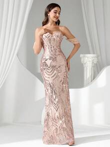 Coutiva 女士闪亮无袖晚礼服（华丽装饰） - 粉色 - 查看 8