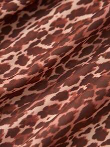 Franclia Women's Leopard Print Loose Fit Gathered Neck Long Sleeve Dress - Brown - View 5