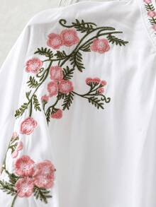 Linhara 大码刺绣舒适亚麻中长袖衬衫波西米亚风雪纺女式衬衫波西米亚风上衣大码女式夏季衬衫波西米亚风女式上衣 - 白色 - 查看 5