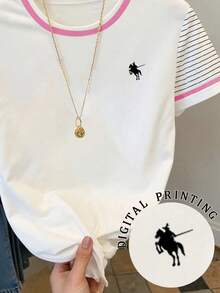 Resyla Women's Knight Print Round Neck Short Sleeve Casual Versatile T-Shirt - White - View 4