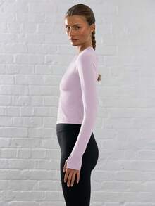 Musera Sport Long Sleeve Slinky Thumb Hole Cropped Active-Wear Top , Padel, Tennis, Pickleball Gym - Purple - View 2