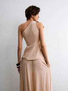 ATUI Studio Áo kiểu nữ màu trơn, cổ lệch, nơ phối màu tương phản, không tay, chất liệu vải lanh, kiểu dáng thanh lịch, thích hợp cho kỳ nghỉ, đi chơi hoặc đi làm hàng ngày. - Màu be - Xem 2