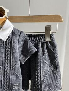 2pcs/Set Infant Boys Jacquard 2 In 1 Polo Shirt And Elastic Waist Shorts Set, Suitable For Commuting, Casual, Vacation, Sports, Party, Spring/Autumn, 6M-3T, Children Clothing, Baby Clothing Baby Boy Shirt And Short Set Baby Boys 2pcs - Grey - View 5