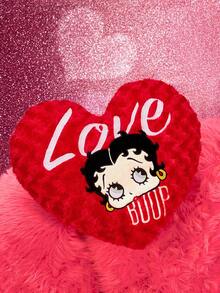 Betty Boop x SHEIN 1pc Rose Plush Heart-Shaped Throw Pillow With Exquisite Embroidery. It Can Decorate Your Home, Office, Bedroom, Or Sofa.Love, Kiss,Heart,Gift Ideas,Party,Holiday,Valentine's Day