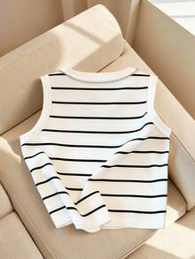 Franclia 休闲条纹圆领背心，夏季百搭 - 白色 - 查看 2