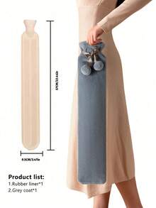 1pc Long-Shaped Hot Water Bag, Water-Filling Hand Warmer, Anti-Explosion, Winter Warm Supplies (Due To Different Batches, The Lines And Colors Of The Inner Liner May Vary. We Apologize For Any Inconvenience Caused,Silk Ribbon Fabric Cover, Rib Color, Design Randomly Assorted) - Default - View 7