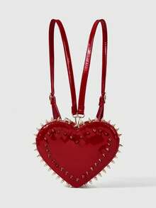 ROMWE Grunge Punk Cute Punk Street Preppy Y2K Style Rivet Backpack For Women, School Backpack - Red light gold - View 2