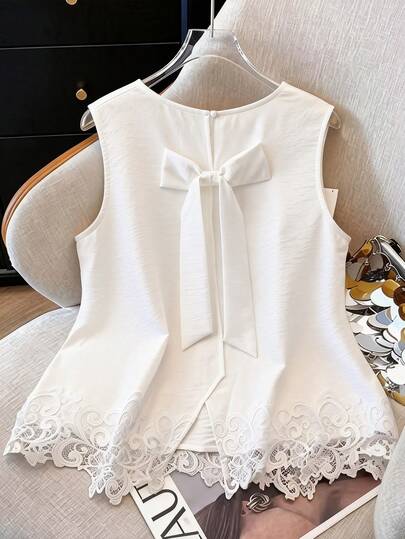 GlowEve CURVE Plus Size Summer Casual Solid Color Bow Decor Camisole