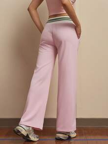 Cheerettes 女士撞色条纹低腰直筒运动裤 - 粉色 - 查看 2