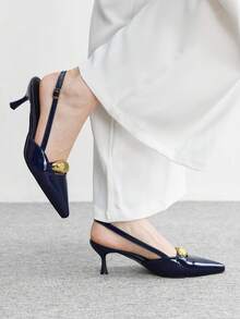 CUCCOO BIZCHIC 女士酒红色蝴蝶结装饰工作高跟鞋，适合圣诞节穿着 - 藍色 - 查看 3