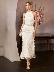 MOTF Soiréza VESTIDO DE CÓCTEL DE FIESTA CON APLIQUES Y BAJO DE COLA DE SIRENA PARA MUJER, PRIMAVERA/VERANO - Champán - Ver 6