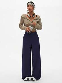 Dewbera Women's Loose Fit Casual Sports Pants, Suitable For Outdoor, Running Wide Leg Sweatpants Wide Leg Yoga Pant Navy Blue Pants Loose Pants Wide Leg Leggings - Navy Blue - View 5