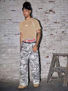 AXEPEAK 男士休闲撞色拼接短袖T恤，夏季 - 卡其色 - 查看 4