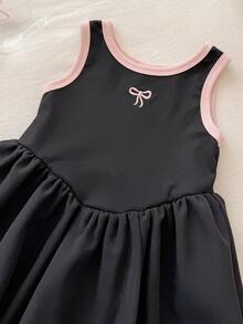 SHEIN Baby Girl Summer Black And Pink Contrasting Round-Neck Sleeveless Puffy Princess Dress. - Black - View 7
