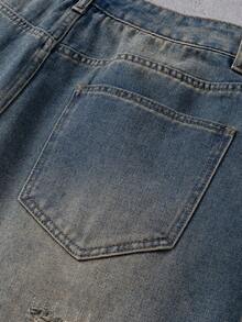 Manfinity Denimwave Men's Patchwork Leopard Print Pocket Distressed Straight Guys Baggy Leopard Print Jeans - Blue - View 6