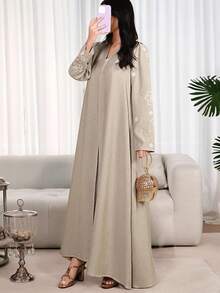 Yasmyna New Embroidered Comfortable Loose Casual Cardigan Robe, Suitable For Vacation And Daily Wear - Camel - View 5
