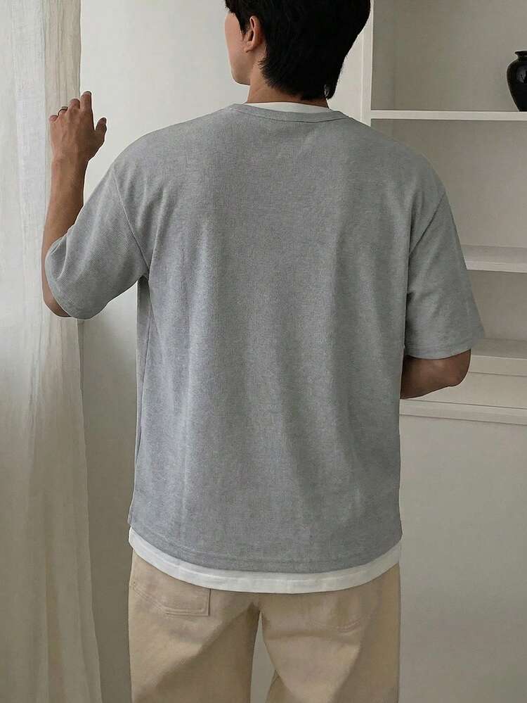 Men's Summer 2 In 1 Design Gray Patchwork White Collar T-Shirt