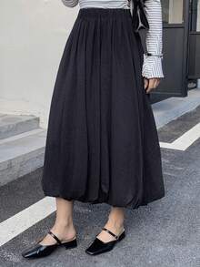 Solavon New Spring And Summer Casual And Elegant Commuting, Daily Dates, Birthday Parties, Office Wear, Simple And Modern Urban, Elastic Waist, Flower Bud Skirt, Mid-Length Skirt, Half Skirt Elegant Dress Women Black Skirt Casual Dresses Birthday Outfit For Women Spring Outfit Women - Black - View 5