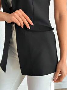 EURMUSE Women's Lapel NeckCasual/Work Sleeveless Blazer - Black - View 7