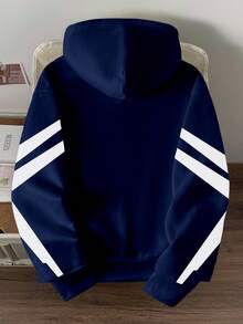 Manfinity Joysei Men's Casual Blue & White Patchwork PEACE Graphic Thermal Lined Hoodie Sweatshirt - Multicolor - View 5