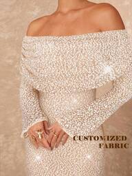 Lumalex Off-Shoulder Ruffle Hem Bodycon Long Sleeve Dress For Women