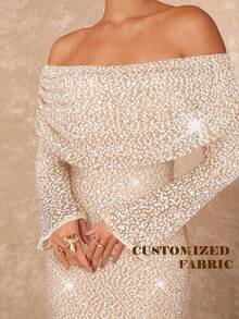 Lumalex Off-Shoulder Ruffle Hem Bodycon Long Sleeve Dress For Women Off The Shoulder Long Sleeve Off Shoulder Dress - Apricot - View 1