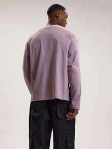 Musero Men Oversized Crewneck Long Sleeve Basic Plain T-Shirt Capsule Wardrobe Layering SPRING SUMMER - Purple - View 4