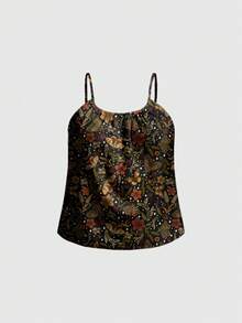 ROMWE Gothic Dark Mysterious Skull, Mushroom, Butterfly & Moth Print Sexy High Slit Plus Size Women Slip Dress & 2 Pieces Set