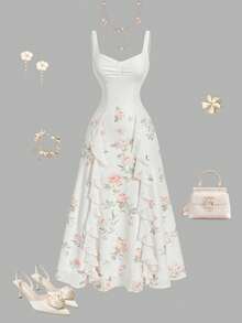 SHEIN MOD 女士碎花荷叶边无袖连衣裙 - 彩色 - 查看 4