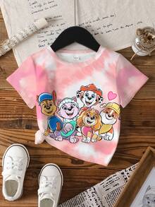 SHEIN | PAW Patrol Áo thun ngắn tay cổ tròn in hình chó dành cho bé gái, thích hợp mặc mùa hè. - trắng - Xem 7