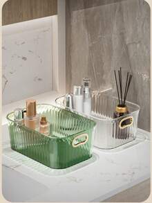 塑料化妆品收纳盒，金色装饰边，收纳盒，整理盒，桌面收纳盒，塑料整理盒，适用于化妆品收纳、展示，也可作为情人节礼物，多功能收纳盒套装 - 适用于化妆品、零食等 - 适用于厨房、浴室和宿舍，可选配滑轮 - 彩色 - 查看 7