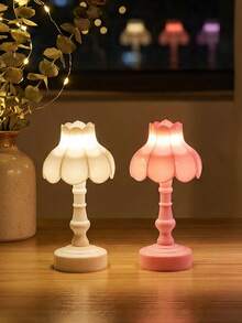 Teckwe Lotus Retro Vintage Lamp, Danish Pastel Living Room Decor Rechargable LED Desk Lamp With USB Port, Dimmable Eye Protection Nightstand Light For Bedroom Bedside, Nostalgic Style Nightlight Valentine's Day Gift - Lotus night light - View 2